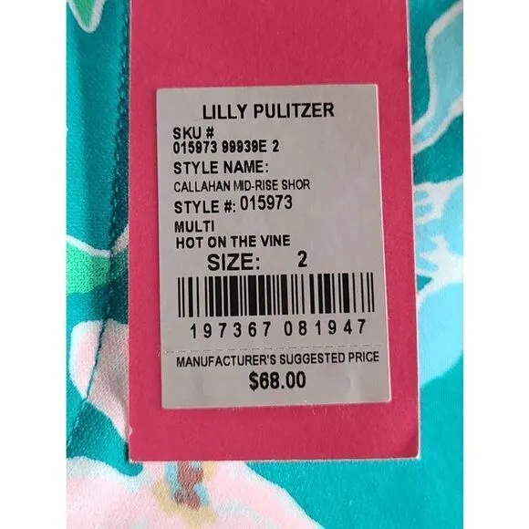 💚🌴 LILLY PULITZER 5&quot; Callahan Mid Rise Stretch Short with Pockets SIZE 2 NWT