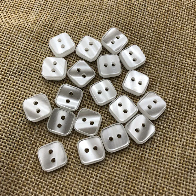 11.5mm Pearl White Square 2-Hole Resin Transparent Shirt Buttons 100pcs