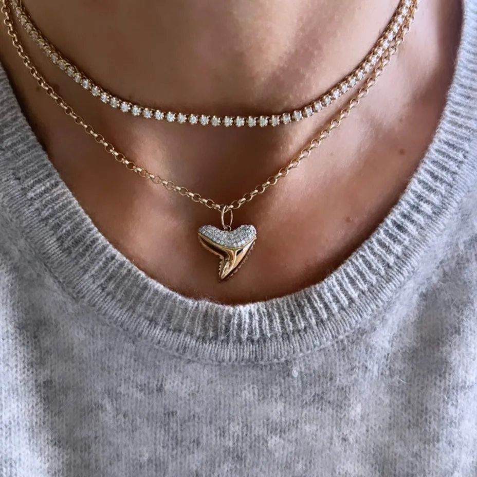 14KT Gold Diamond Shark Tooth Pendant Charm