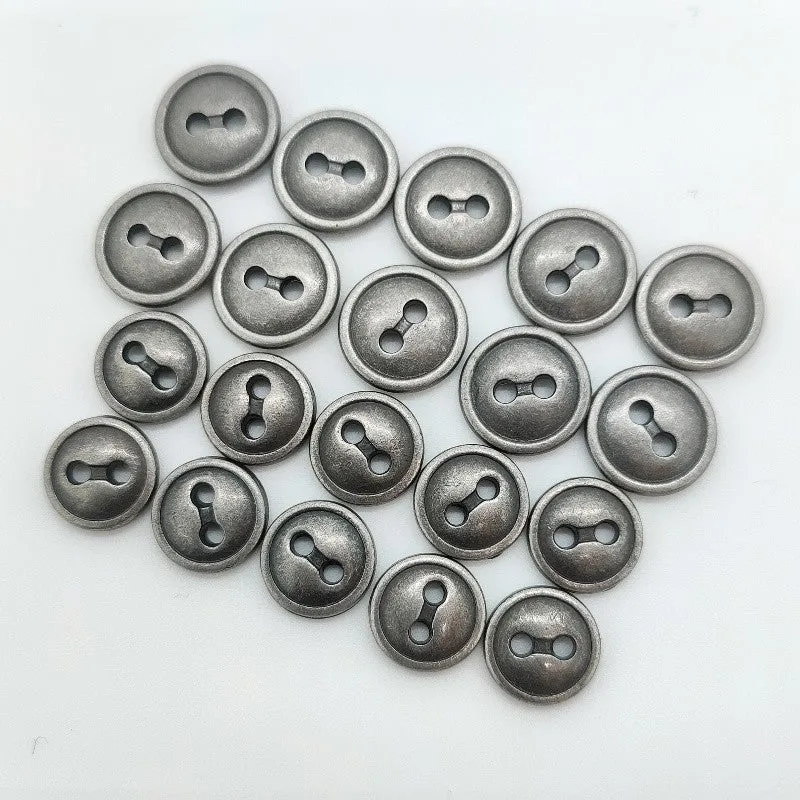 16/18L Antique Silver Zinc Alloy Round 2-Hole Buttons 50pcs