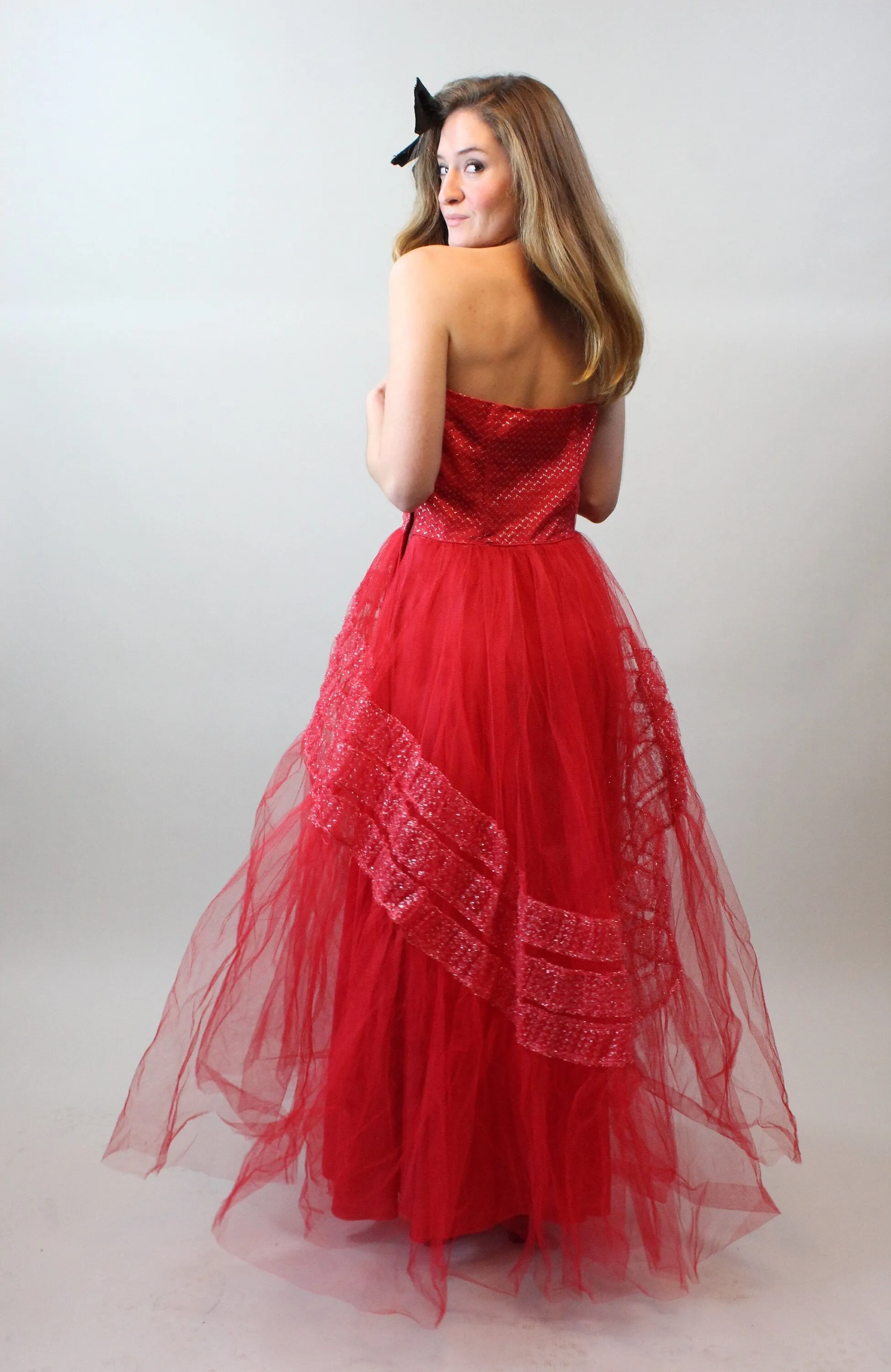 1950s red silver CUPCAKE tulle dress medium  | new spring summer