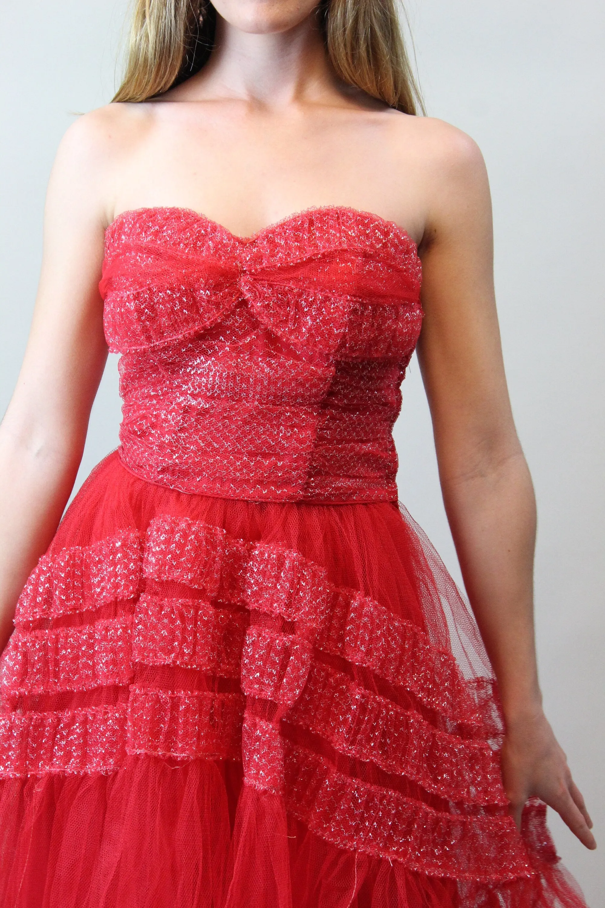 1950s red silver CUPCAKE tulle dress medium  | new spring summer
