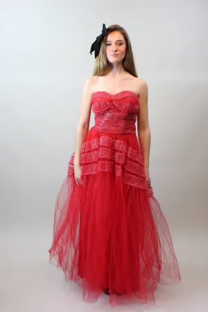 1950s red silver CUPCAKE tulle dress medium  | new spring summer