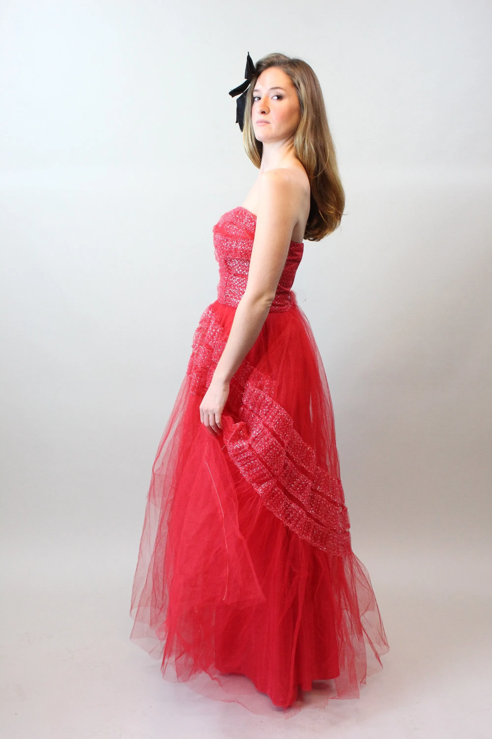 1950s red silver CUPCAKE tulle dress medium  | new spring summer