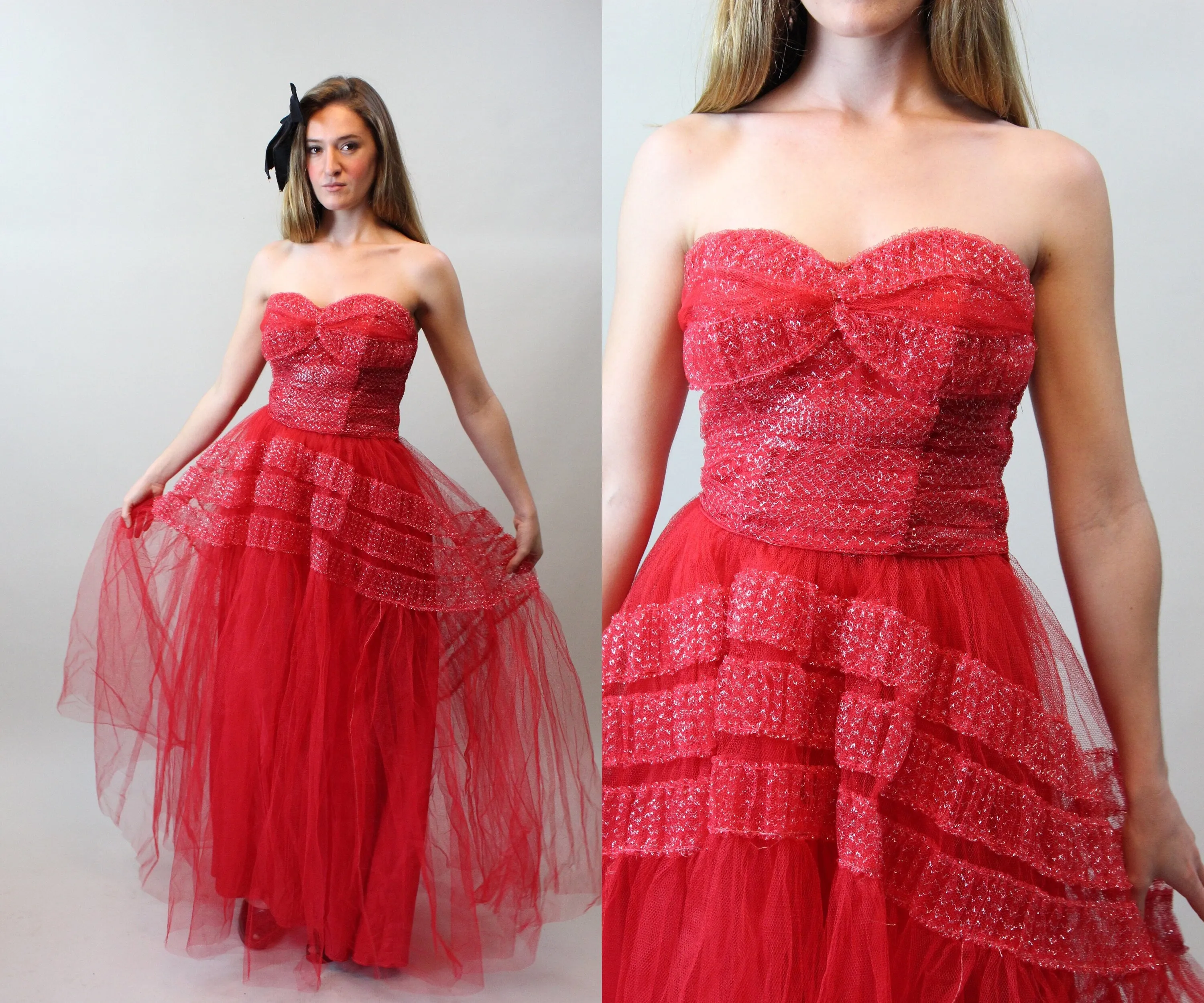 1950s red silver CUPCAKE tulle dress medium  | new spring summer