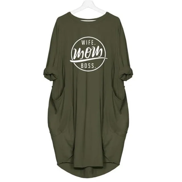 2019 Fashion T-Shirt for Women | WIFE MOM BOSS Print T-shirt | Plus Size Tees Women Off The Shoulder