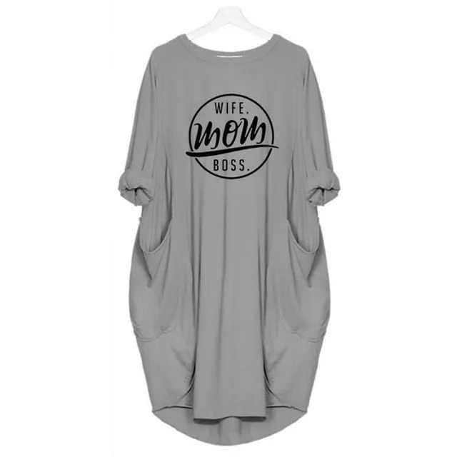 2019 Fashion T-Shirt for Women | WIFE MOM BOSS Print T-shirt | Plus Size Tees Women Off The Shoulder