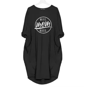2019 Fashion T-Shirt for Women | WIFE MOM BOSS Print T-shirt | Plus Size Tees Women Off The Shoulder