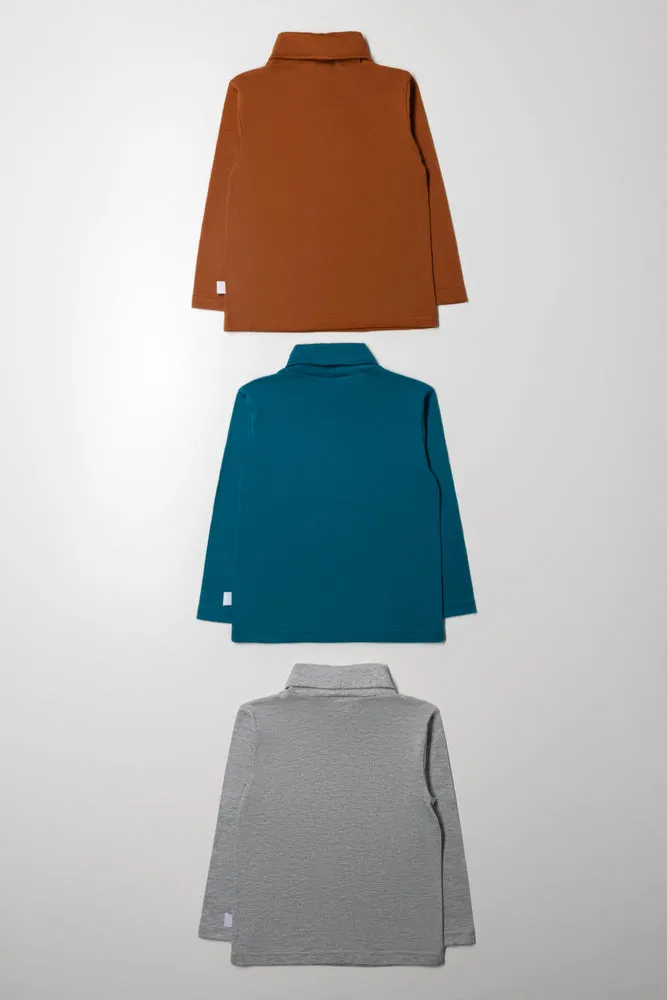 3 Pack Polonecks Brown, Grey And Blue
