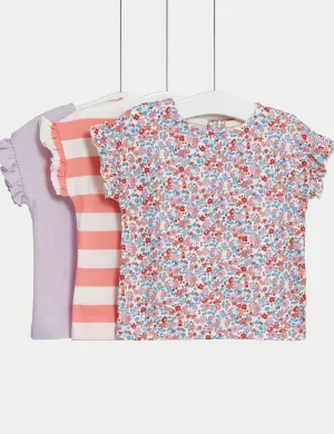 3pk Pure Cotton Frill Sleeve T-Shirts