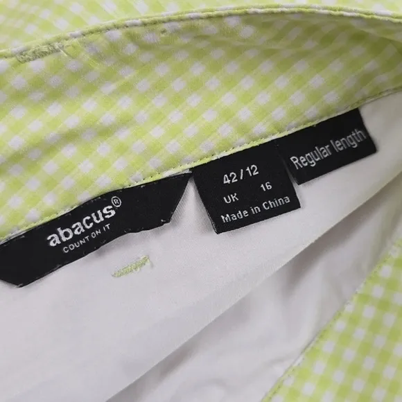 Abacus Women's Skirt Skort Lime Green White Micro Plaid Stretch Size 42/12 Reg