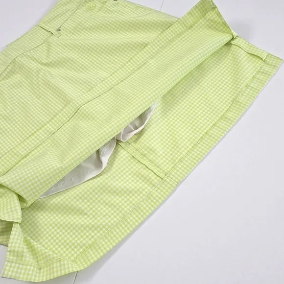 Abacus Women's Skirt Skort Lime Green White Micro Plaid Stretch Size 42/12 Reg