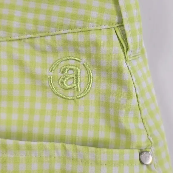 Abacus Women's Skirt Skort Lime Green White Micro Plaid Stretch Size 42/12 Reg