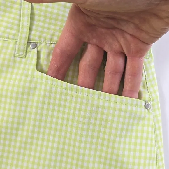 Abacus Women's Skirt Skort Lime Green White Micro Plaid Stretch Size 42/12 Reg