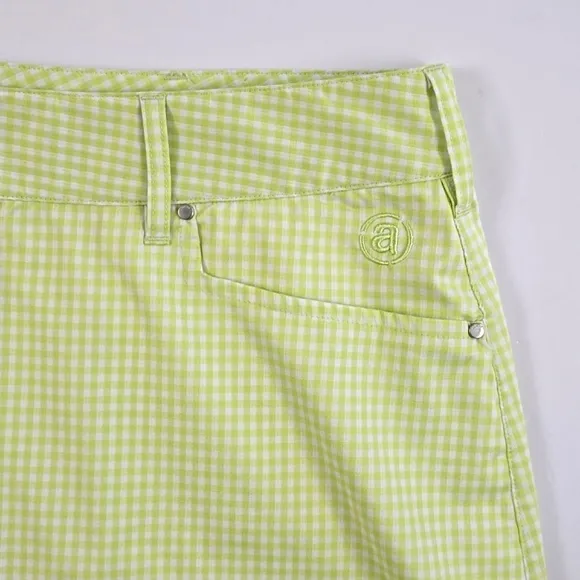 Abacus Women's Skirt Skort Lime Green White Micro Plaid Stretch Size 42/12 Reg