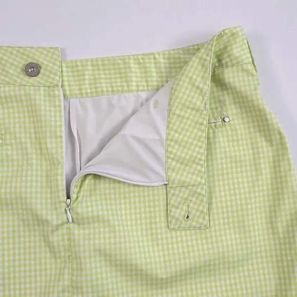 Abacus Women's Skirt Skort Lime Green White Micro Plaid Stretch Size 42/12 Reg