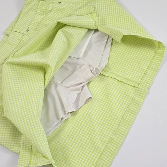 Abacus Women's Skirt Skort Lime Green White Micro Plaid Stretch Size 42/12 Reg