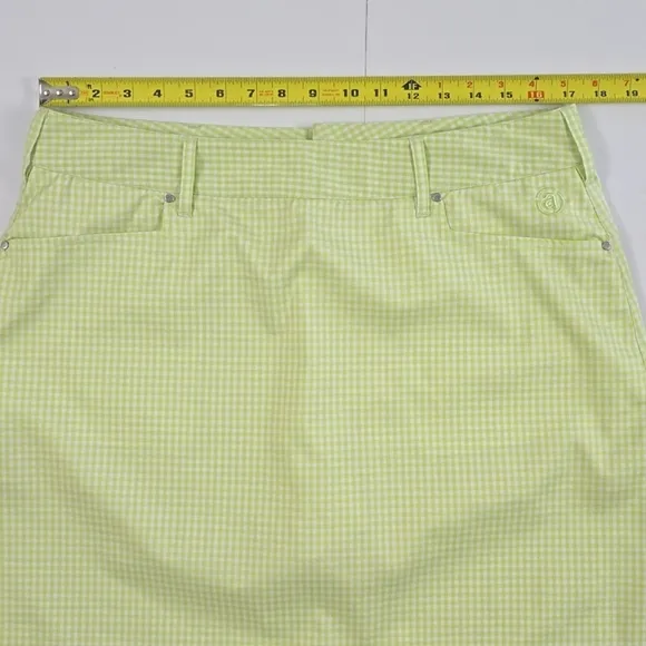 Abacus Women's Skirt Skort Lime Green White Micro Plaid Stretch Size 42/12 Reg