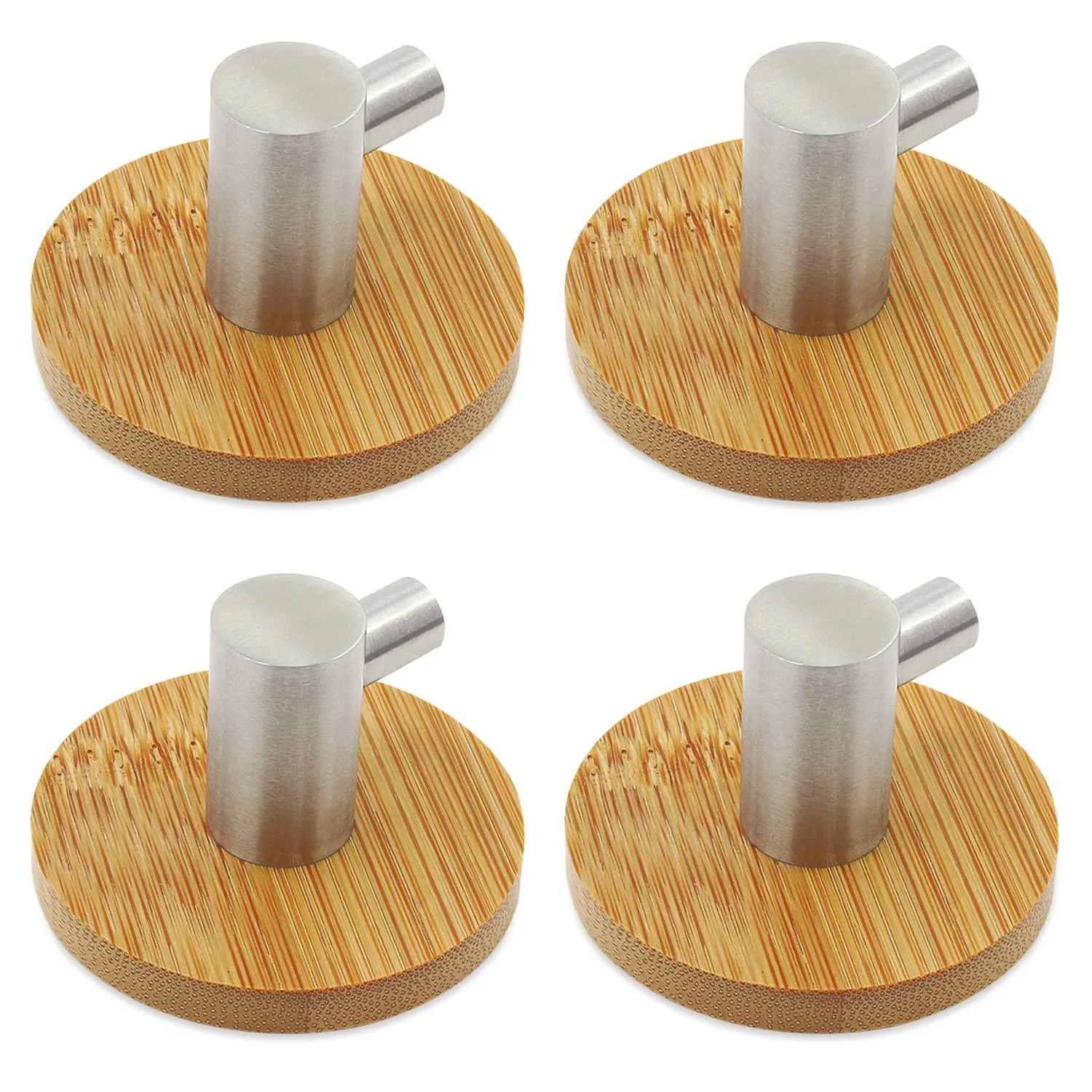 abcGoodefg Adhesive Hooks Bamboo and Stainless Steel Ultra Strong 3M Hanger Towel Hooks for Kitchen Bathrooms Lavatory Closets 4PCS