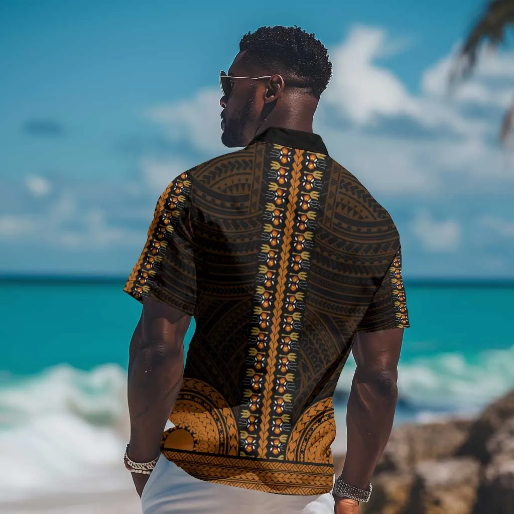 African Dashiki and Polynesian Pattern Hawaiian Shirt Gold LT9