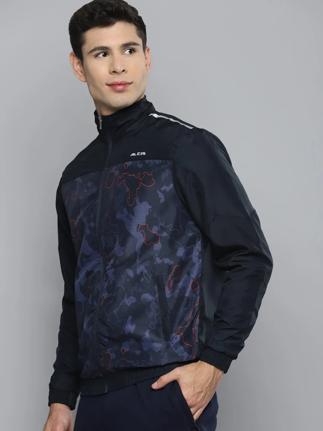 Alcis Men Self Degisn Navy Blue Jacket