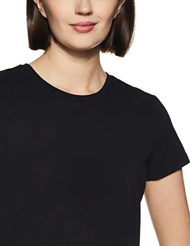 Amazon Brand - Symbol Women's Solid Regular Fit Half Sleeve T-Shirt (SYMAW19RN1_Lt Grey Melange & Black_M) (Combo Pack of 2)