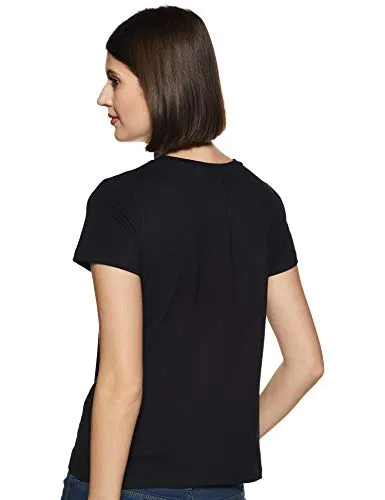 Amazon Brand - Symbol Women's Solid Regular Fit Half Sleeve T-Shirt (SYMAW19RN1_Lt Grey Melange & Black_M) (Combo Pack of 2)