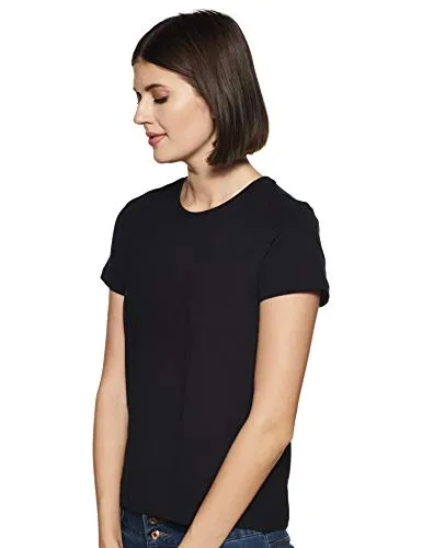 Amazon Brand - Symbol Women's Solid Regular Fit Half Sleeve T-Shirt (SYMAW19RN1_Lt Grey Melange & Black_M) (Combo Pack of 2)