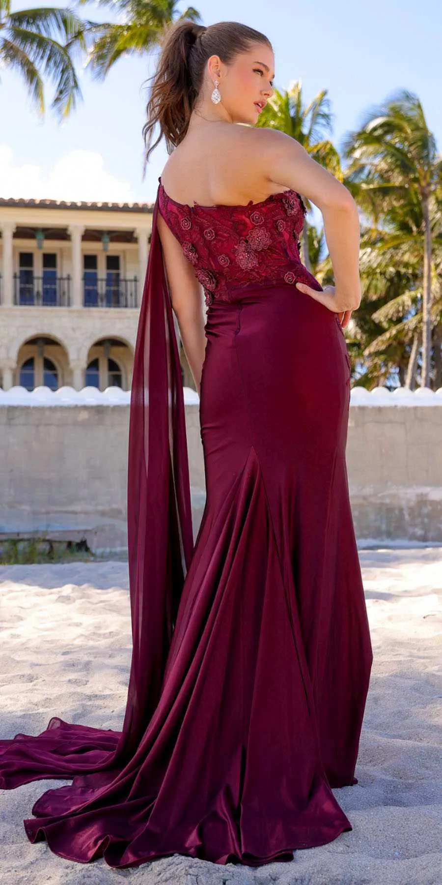 Amelia Couture 388 Long One Shoulder Draping Cape Bustier Bodice Dress