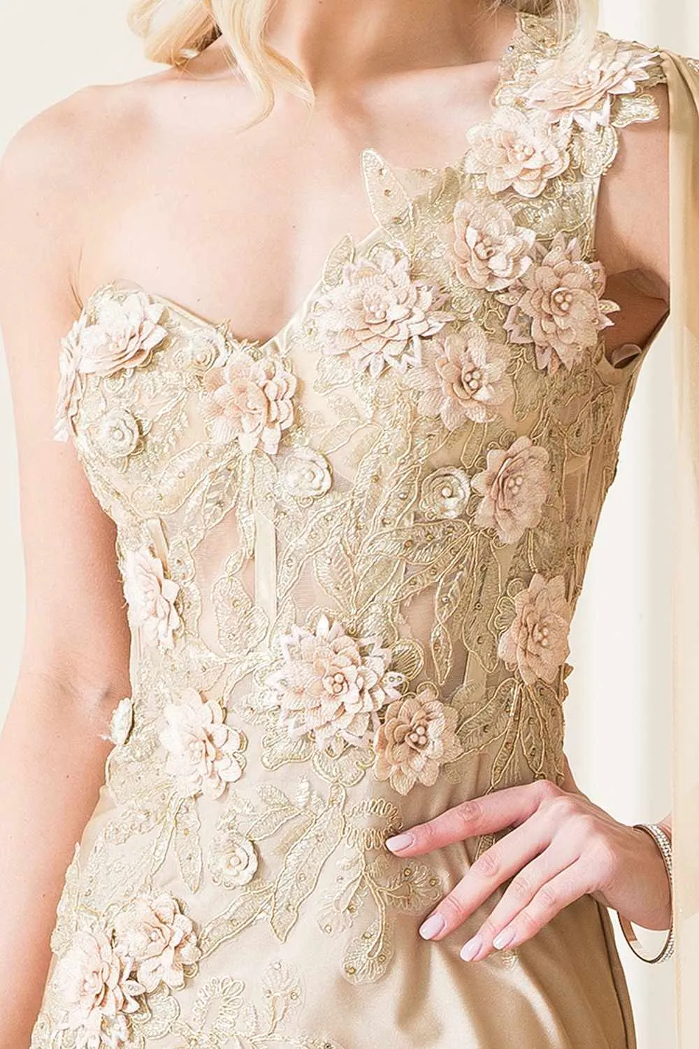 Amelia Couture 388 Long One Shoulder Draping Cape Bustier Bodice Dress