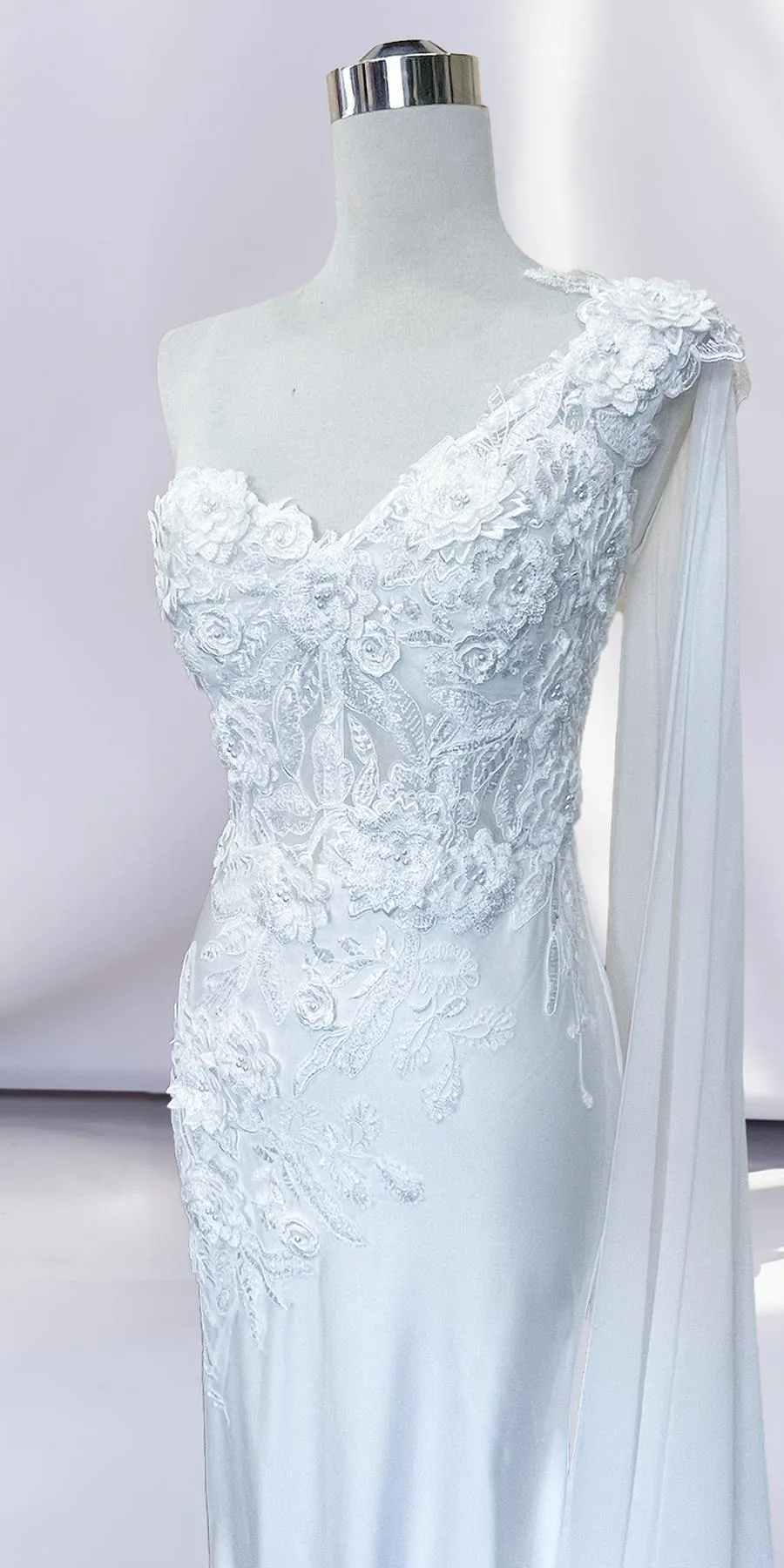 Amelia Couture 388 Long One Shoulder Draping Cape Bustier Bodice Dress