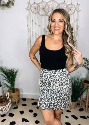 Animal Printed Suede Layered Fringe Mini Skirt