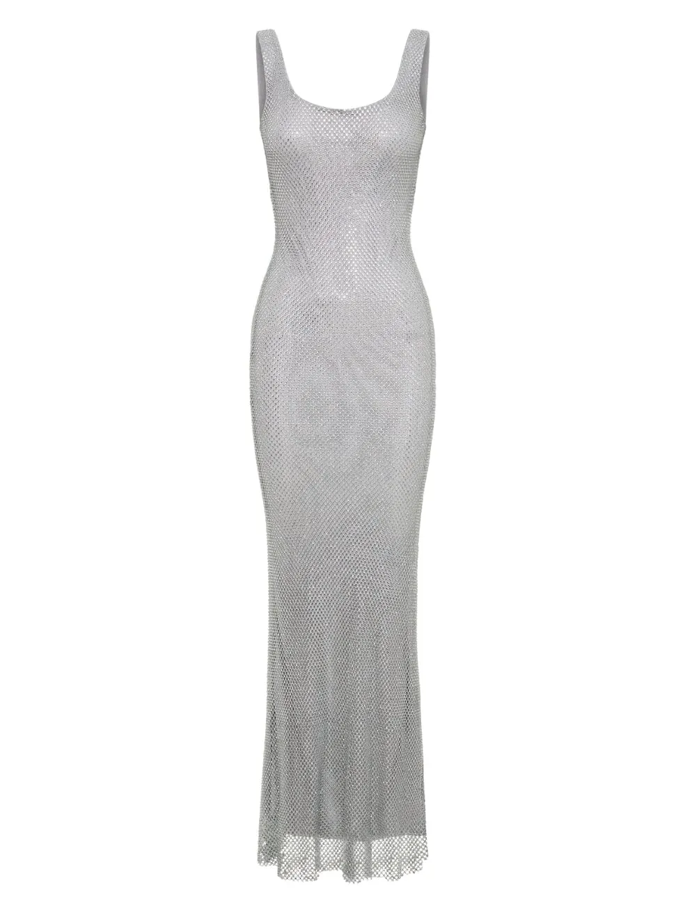 Annika Diamanté Mesh Maxi Dress in Silver