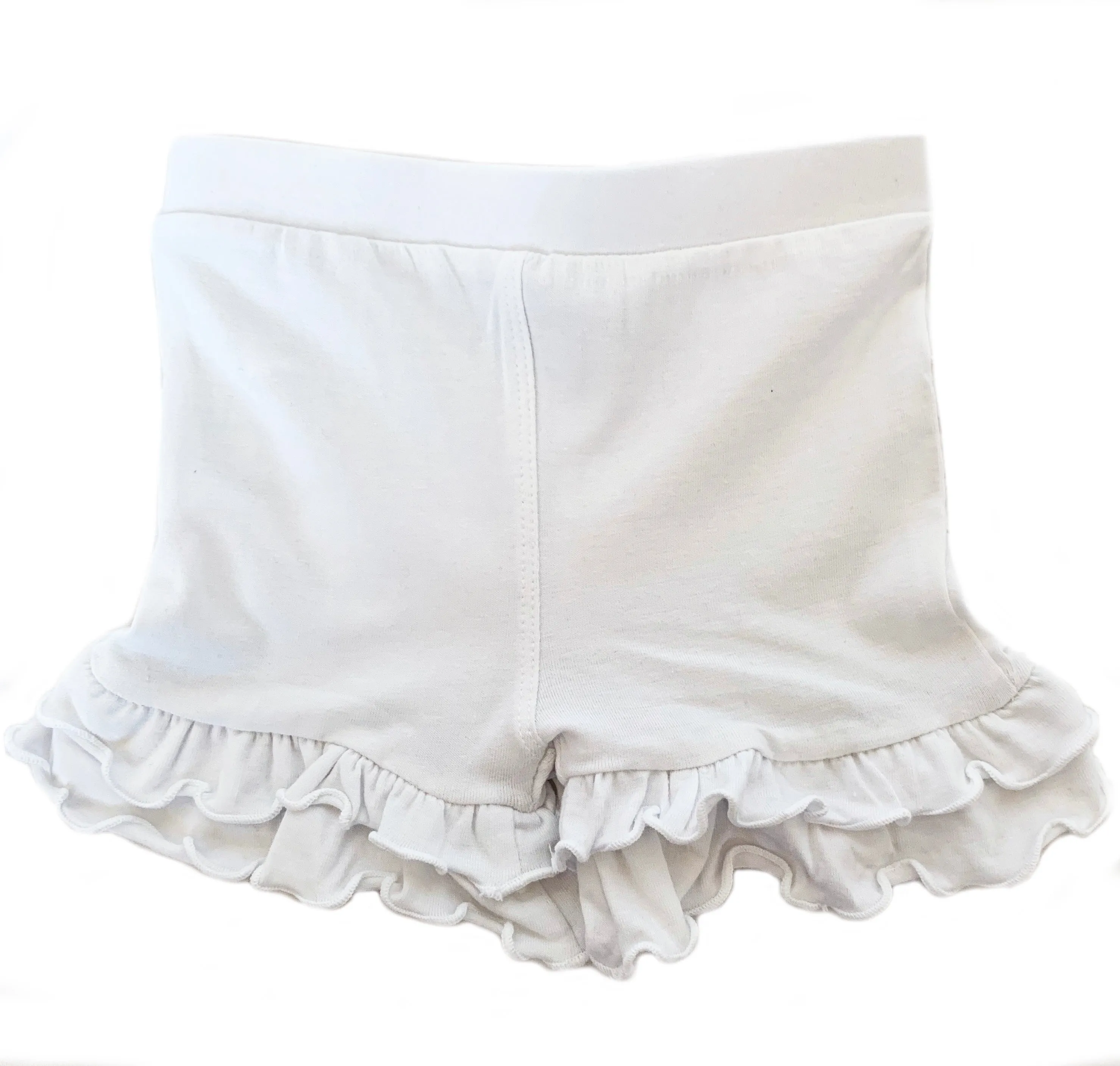 AnnLoren Girls White Knit Ruffle Shorts 4/5T-7/8