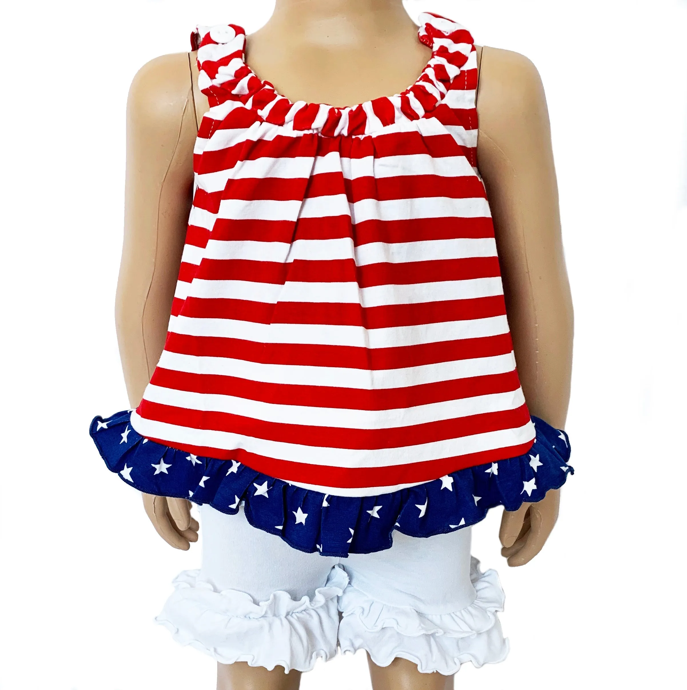 AnnLoren Girls White Knit Ruffle Shorts 4/5T-7/8