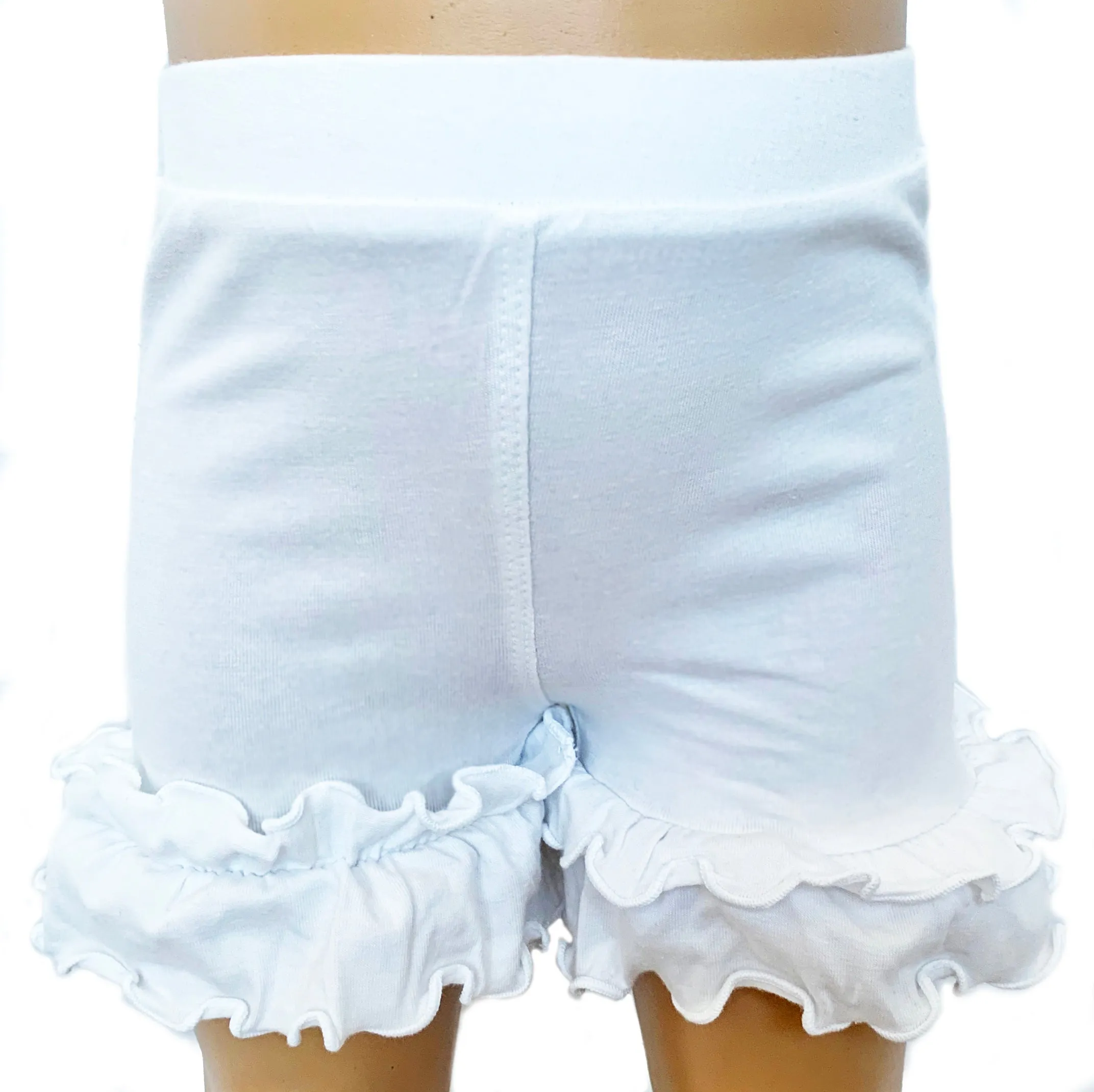 AnnLoren Girls White Knit Ruffle Shorts 4/5T-7/8