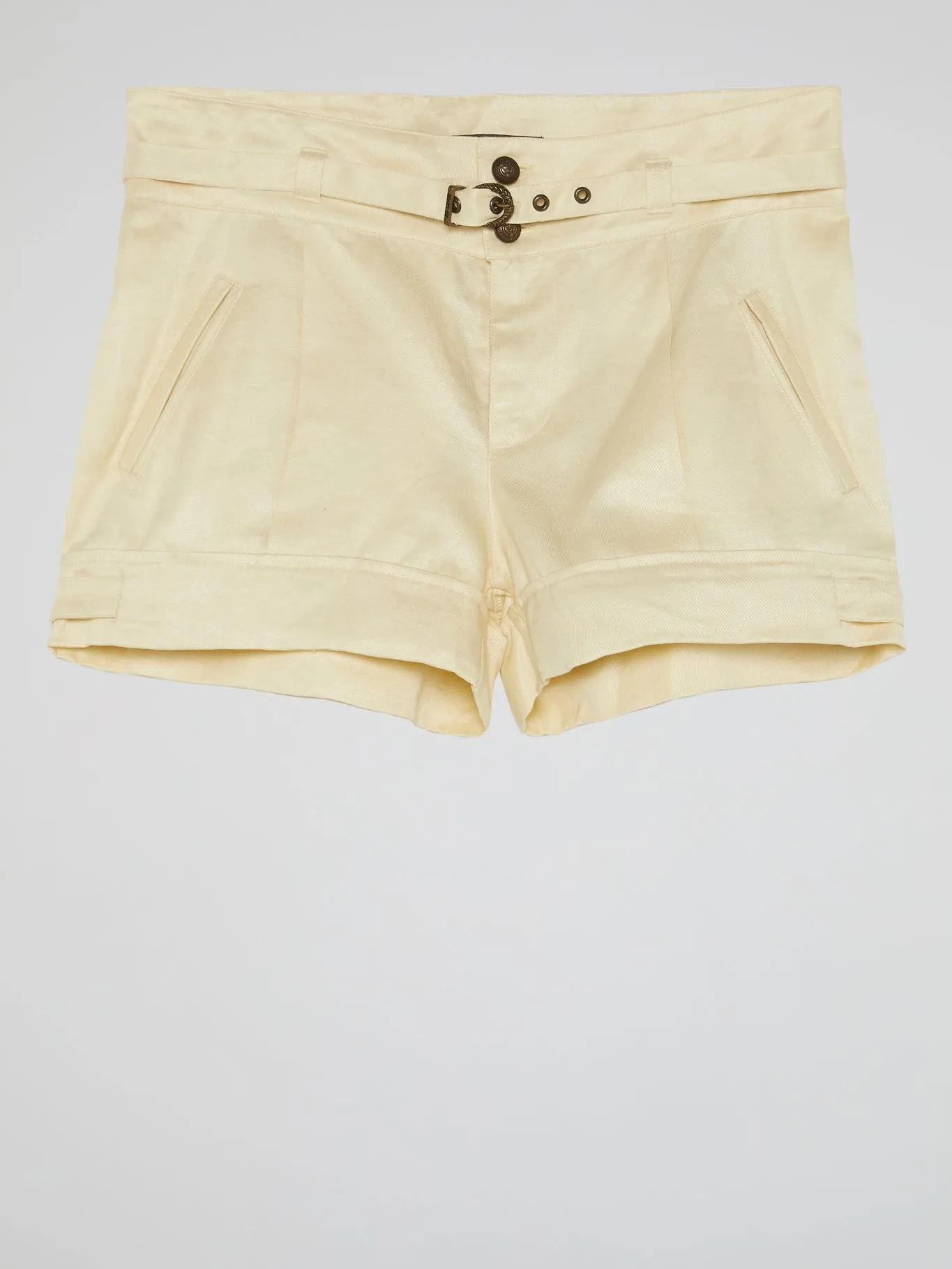 Beige Belted Mini Shorts
