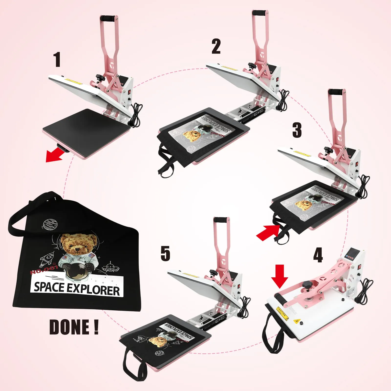 BetterSub Heat Press 15x15 inch Digital Heat Press Machine, Slide Out Industrial Quality T-Shirt Heat Transfer Machine Pink White