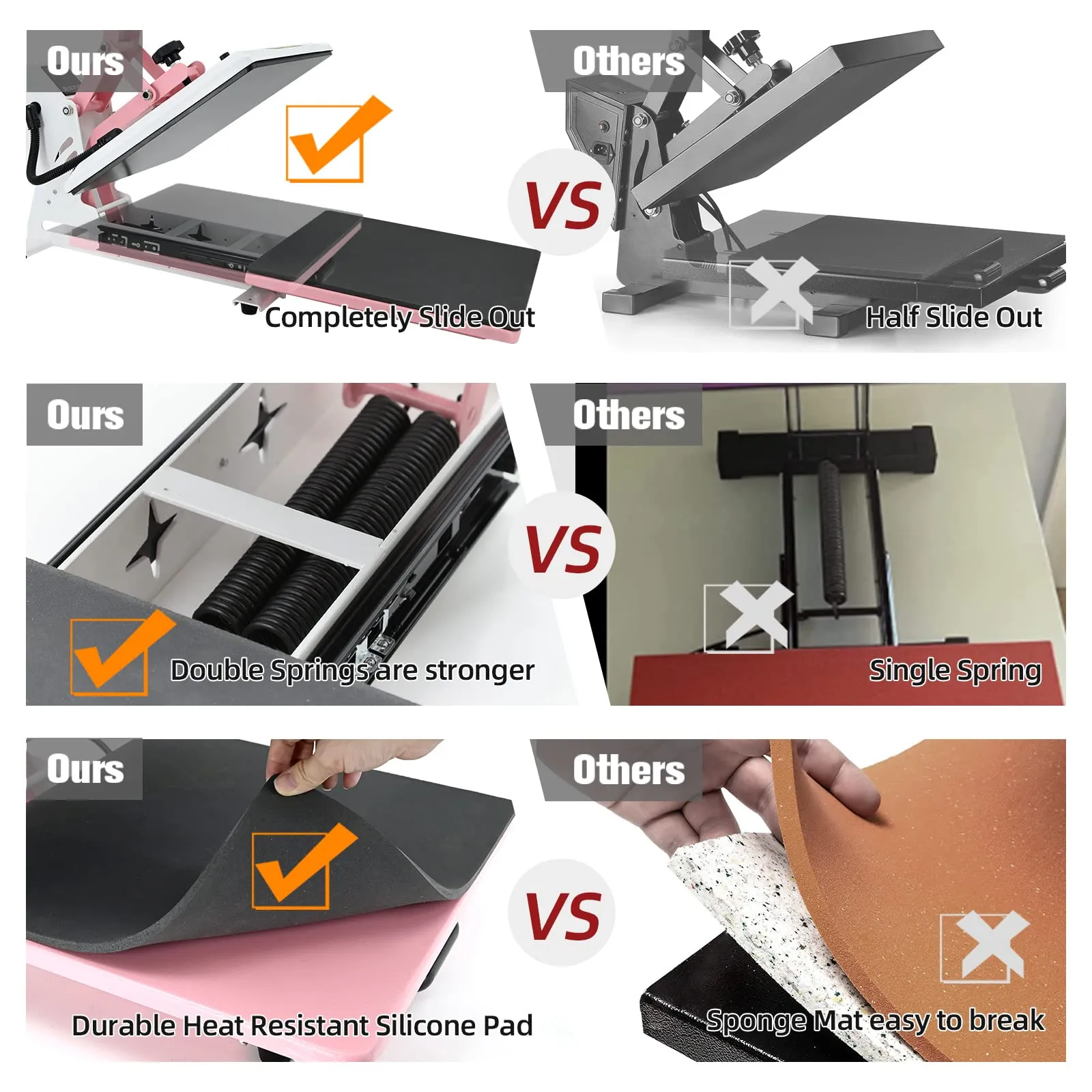 BetterSub Heat Press 15x15 inch Digital Heat Press Machine, Slide Out Industrial Quality T-Shirt Heat Transfer Machine Pink White