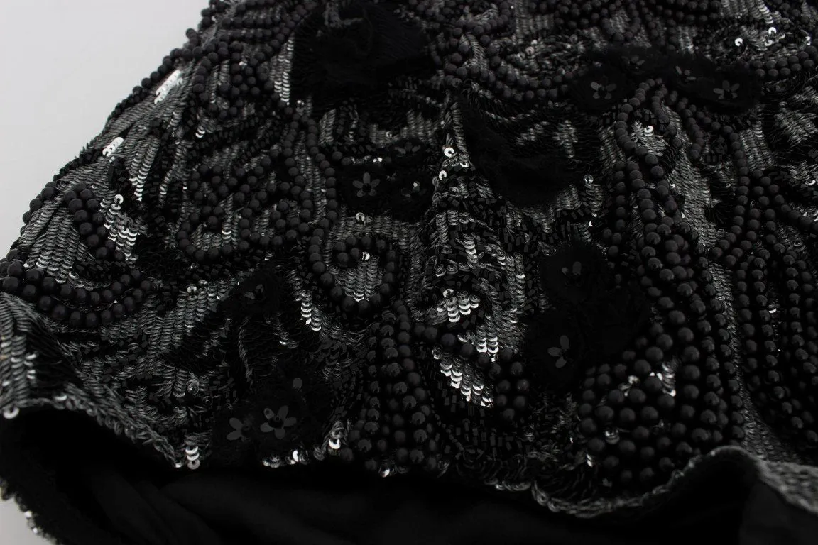 Black Crystal Sequined Mini Shorts