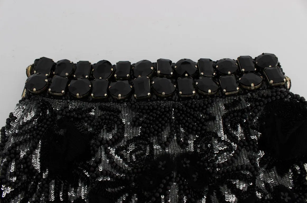 Black Crystal Sequined Mini Shorts