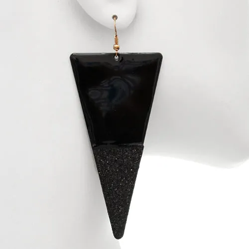 Black Glitter Inverted Triangle Earrings