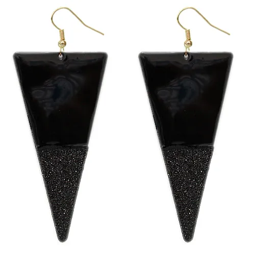 Black Glitter Inverted Triangle Earrings