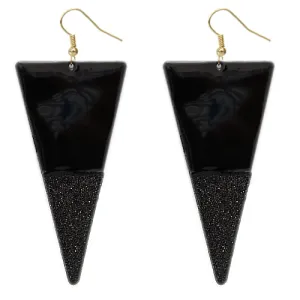 Black Glitter Inverted Triangle Earrings