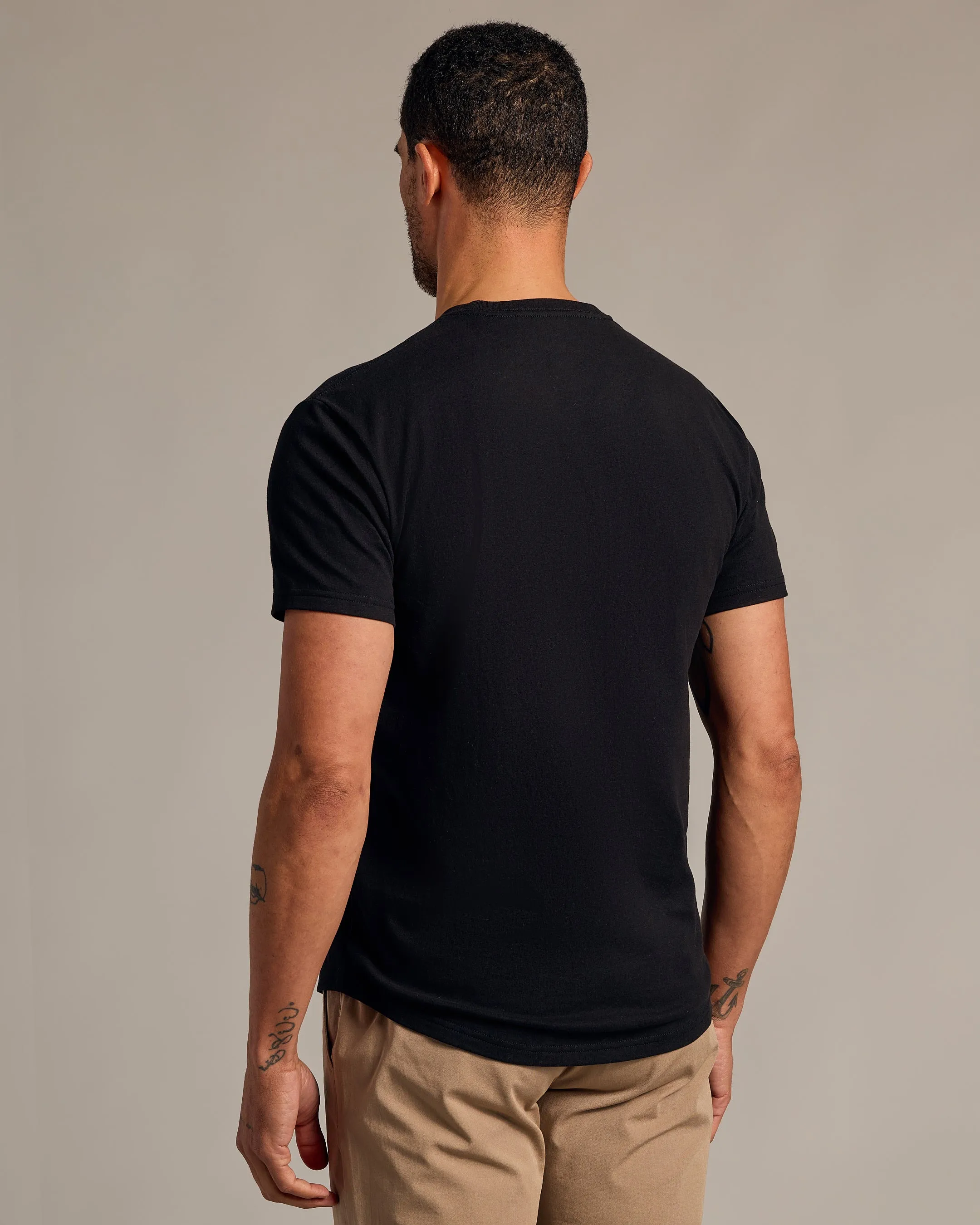 Black Short Sleeve Curved Hem Crew 3-Pack