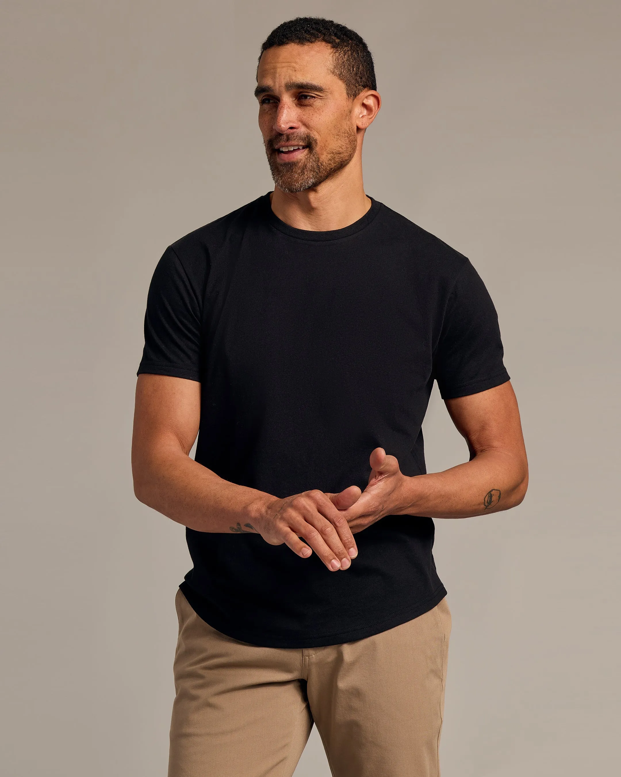 Black Short Sleeve Curved Hem Crew 3-Pack