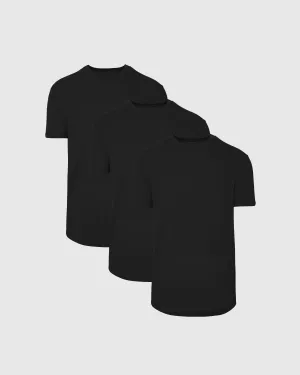 Black Short Sleeve Curved Hem Crew 3-Pack