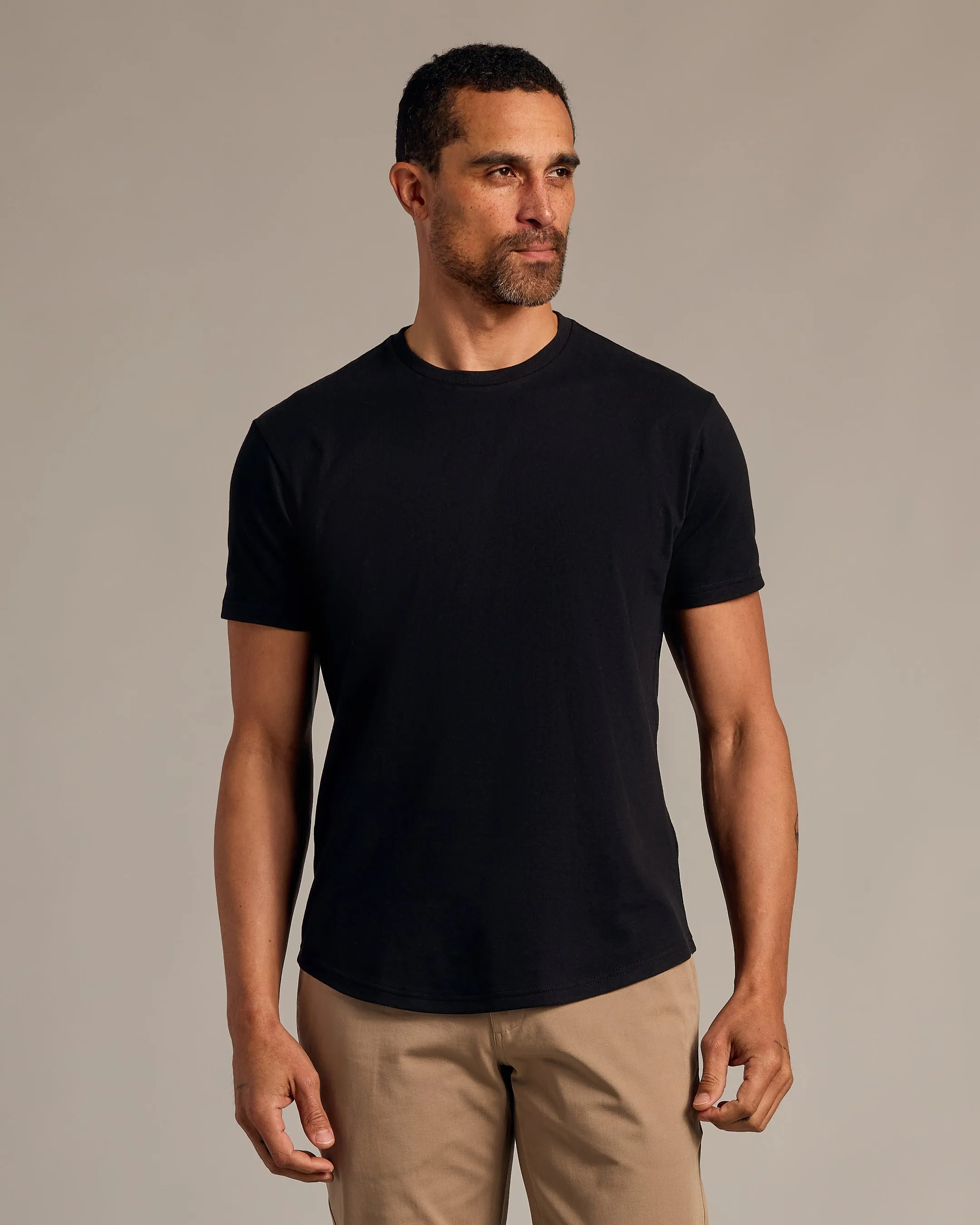 Black Short Sleeve Curved Hem Crew 3-Pack