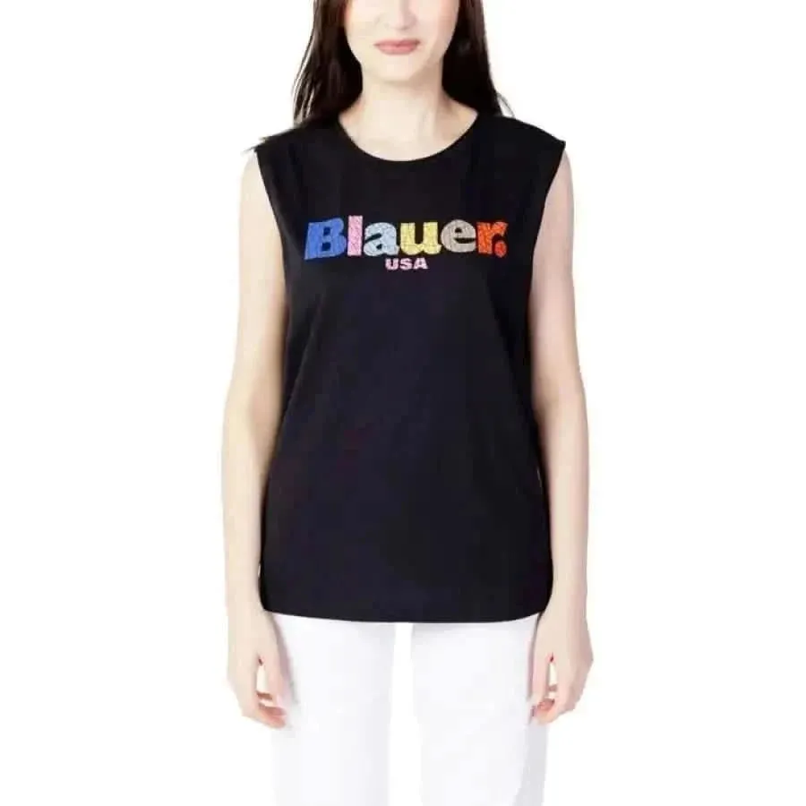 Blauer Women's Sleeveless Round Neck T-Shirt White Cotton
