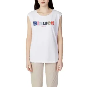 Blauer Women's Sleeveless Round Neck T-Shirt White Cotton